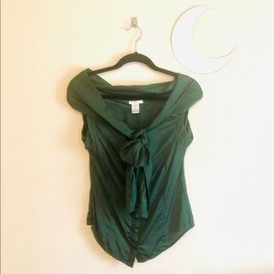 🌙 Esley Shiny Emerald Off The Shoulder Top w/ Bow